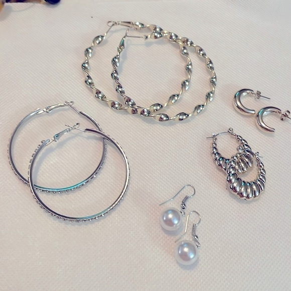 Jewelry - 5 Pair Earring Set -Silvertone - Dangles & Hoops NWOT